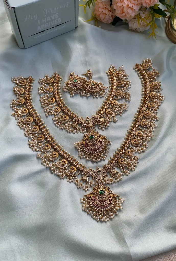 Guttapusalu Short & Long Mango Haram with earrings
